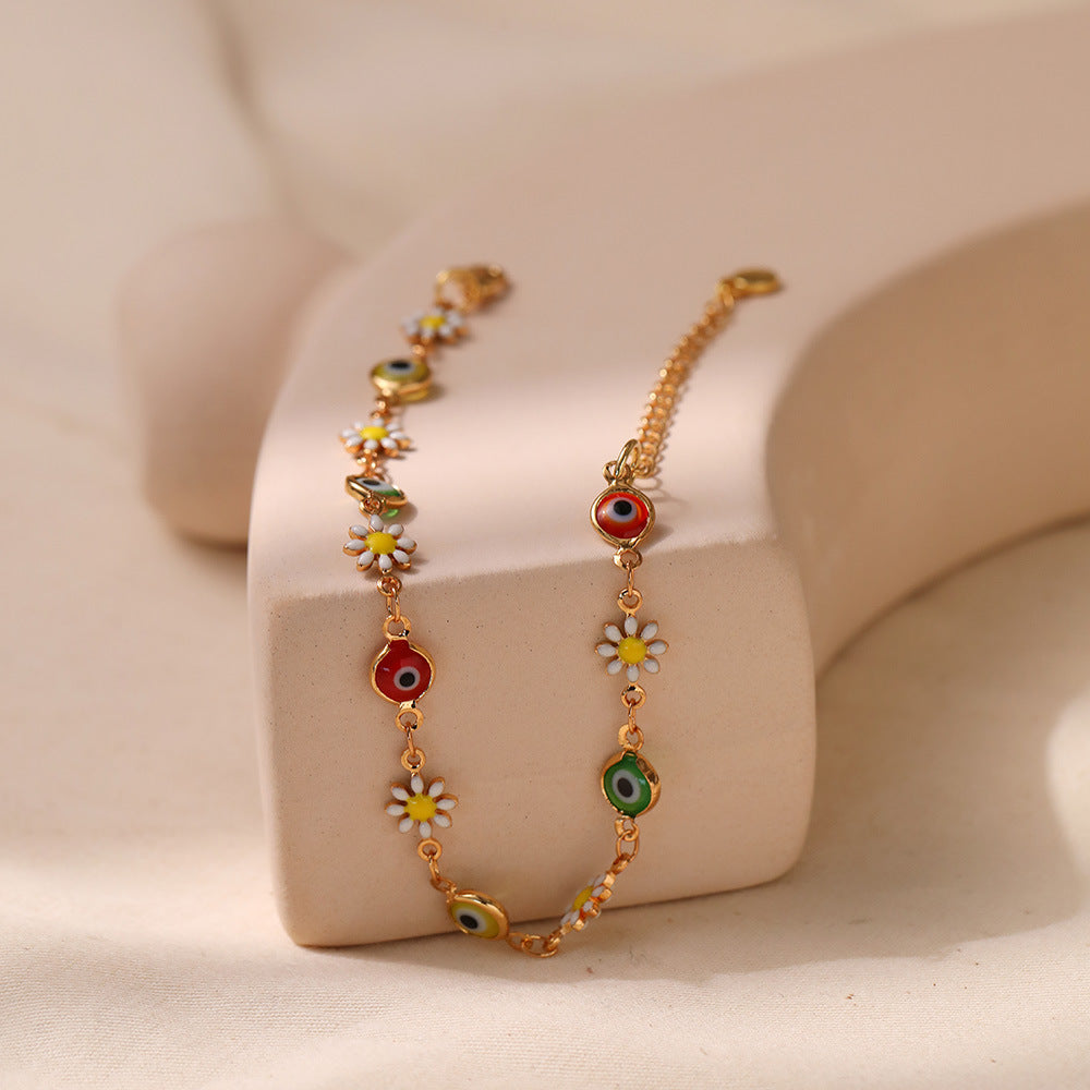 Floral Evil Eye Charm Anklet Acalora