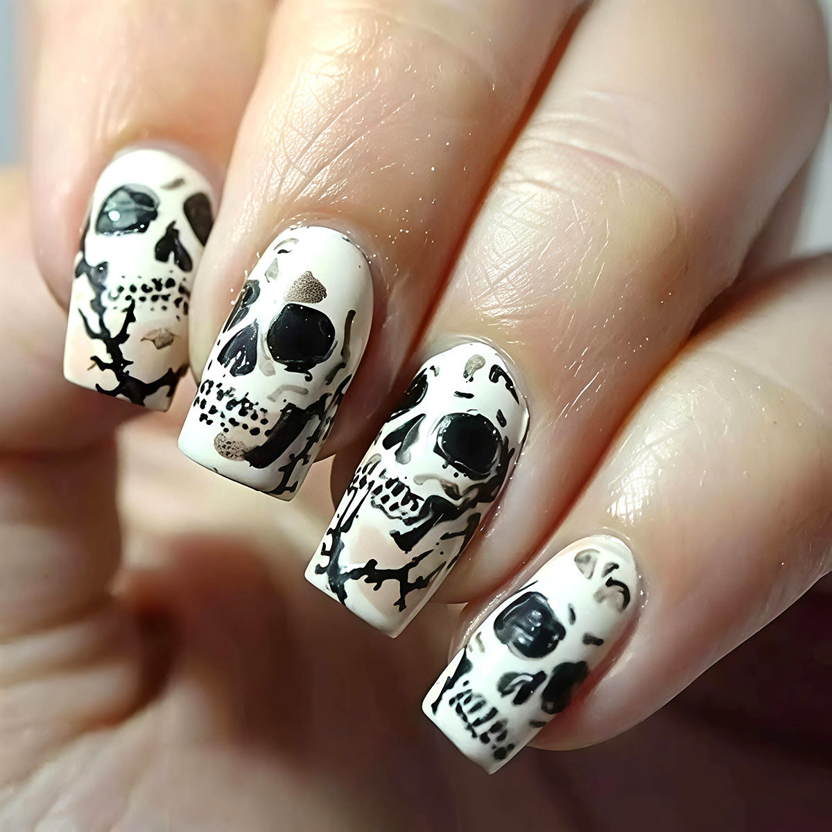 Artistic Skull-Themed Nail Art Acalora