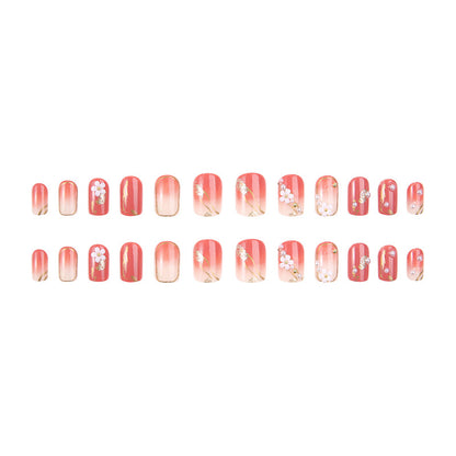 Acrylic nail set with elegant floral decorations and glamorous pearl accents Acalora