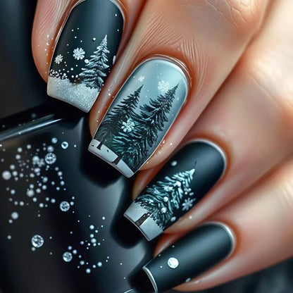 Winter Forest-Themed Nail Art Acalora