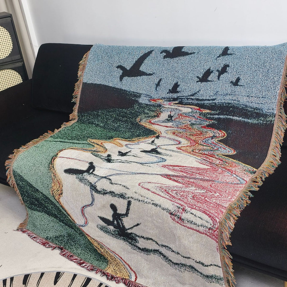 Artistic Surfing Scene Tapestry Throw Blanket