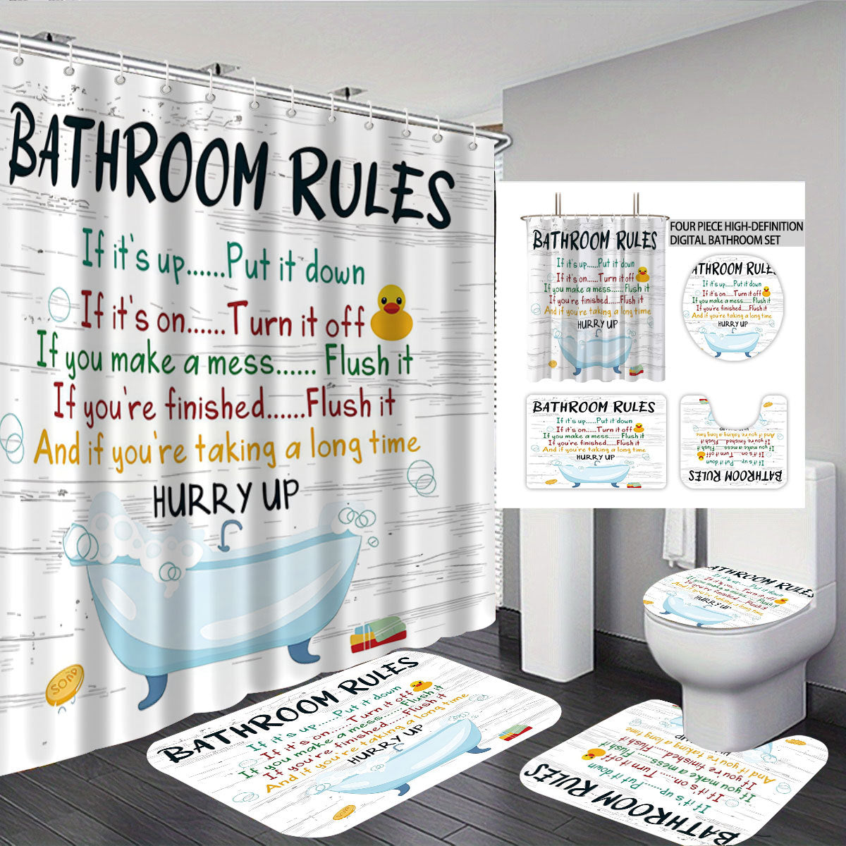 Bathroom Rules Digital Bathroom Décor Set