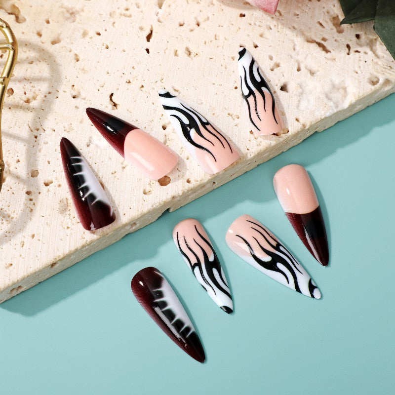 Artificial nails with creative black-and-white pattern Acalora
