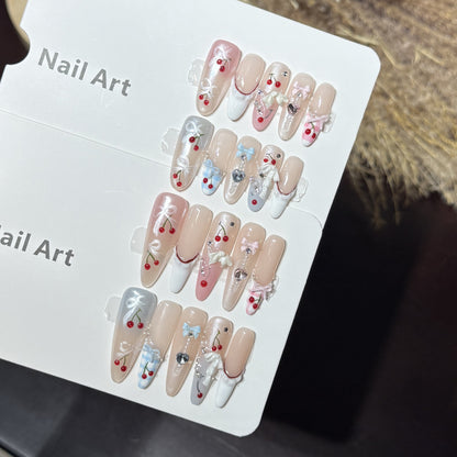 Decorative Press-On Nail Art Set with Charming Cherry Accents Acalora