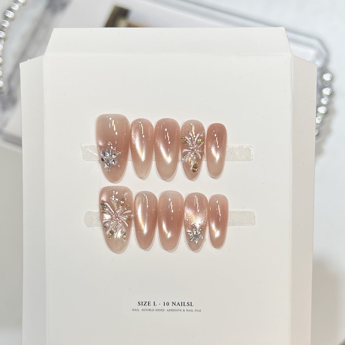 Glittery Press-On Nail Art Set with Snowflake Design Acalora