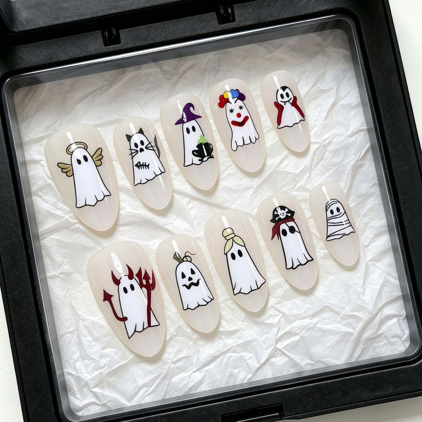 Halloween-Themed Ghost Design Press-On Nail Art Set Acalora