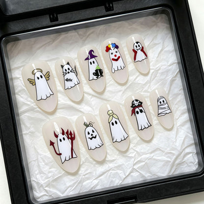 Halloween-Themed Ghost Design Press-On Nail Art Set Acalora