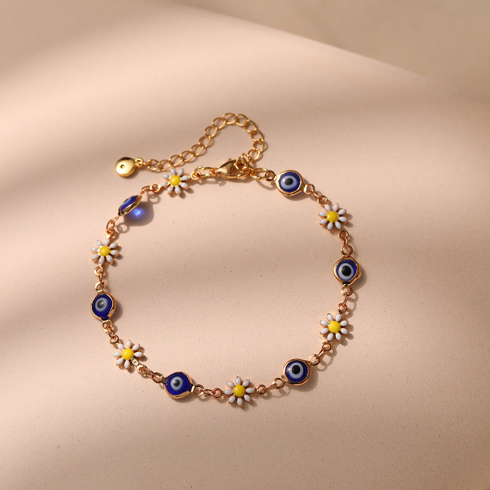Floral Evil Eye Charm Anklet Acalora