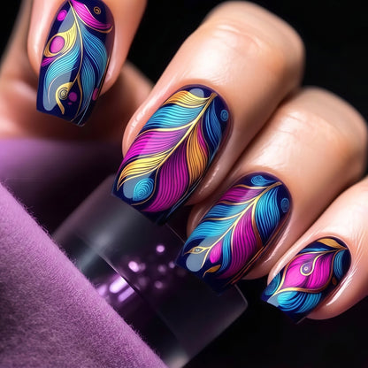 Artificial nails with colorful feather design Acalora