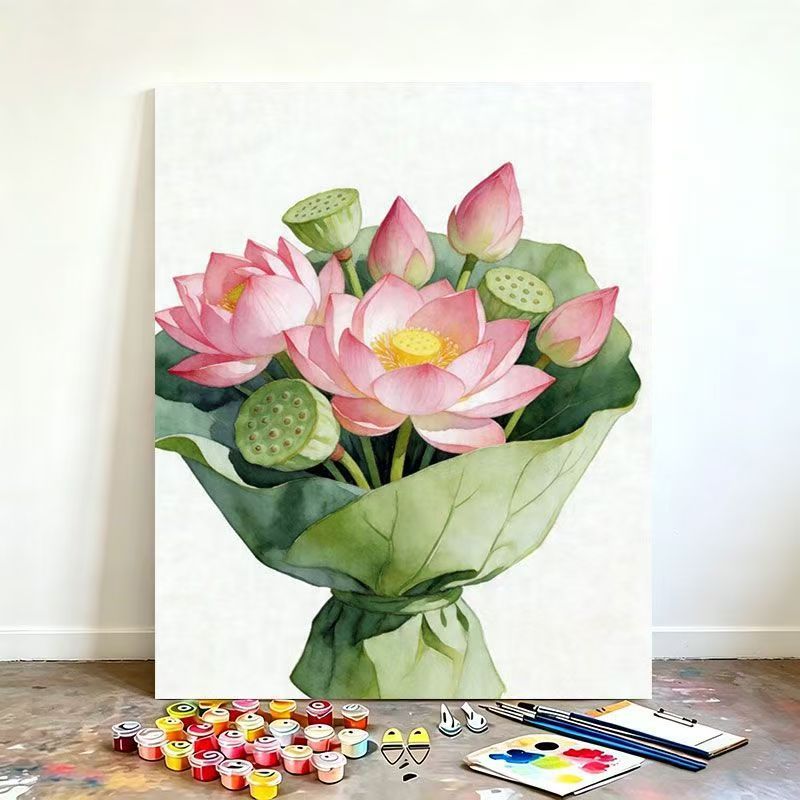 Watercolor Lotus Flower Canvas Art Kit