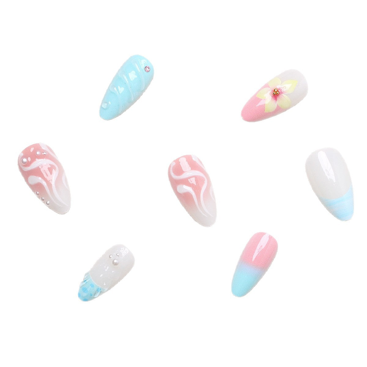 Artificial nail set with floral and shell-shaped designs Acalora
