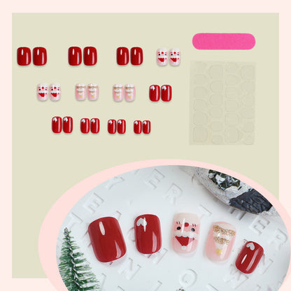 Holiday-Themed Press-On Nail Set with Fun Santa and Heart Designs Acalora