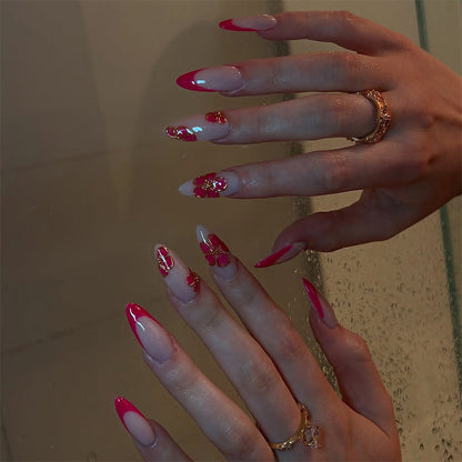 Artistic Press-On Nail Set with Floral and Ombre Design Acalora 1788496157