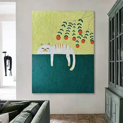 Playful Cat-Themed Textured Canvas Artwork