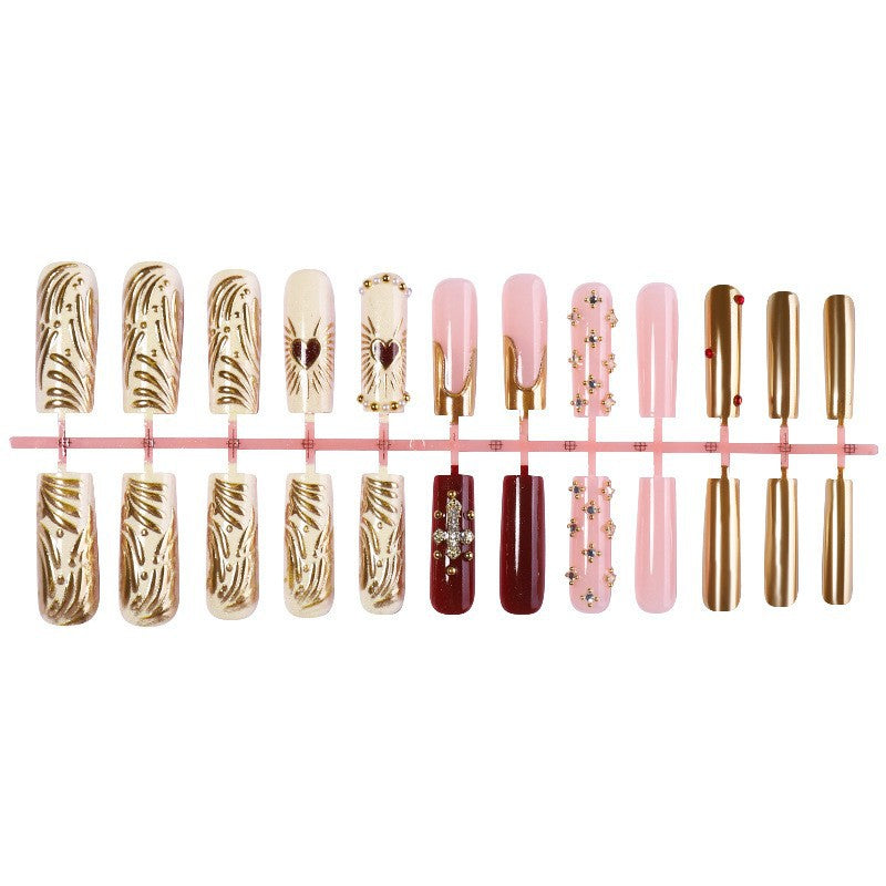 Decorative Press-On Nail Art Set with Elegant Embellishments Acalora