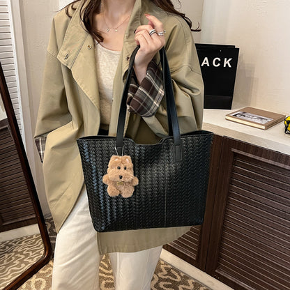 Woven Leather Shoulder Tote Bag Acalora