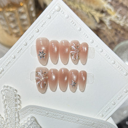 Elegant Press-On Nail Set with Decorative Star Accents Acalora