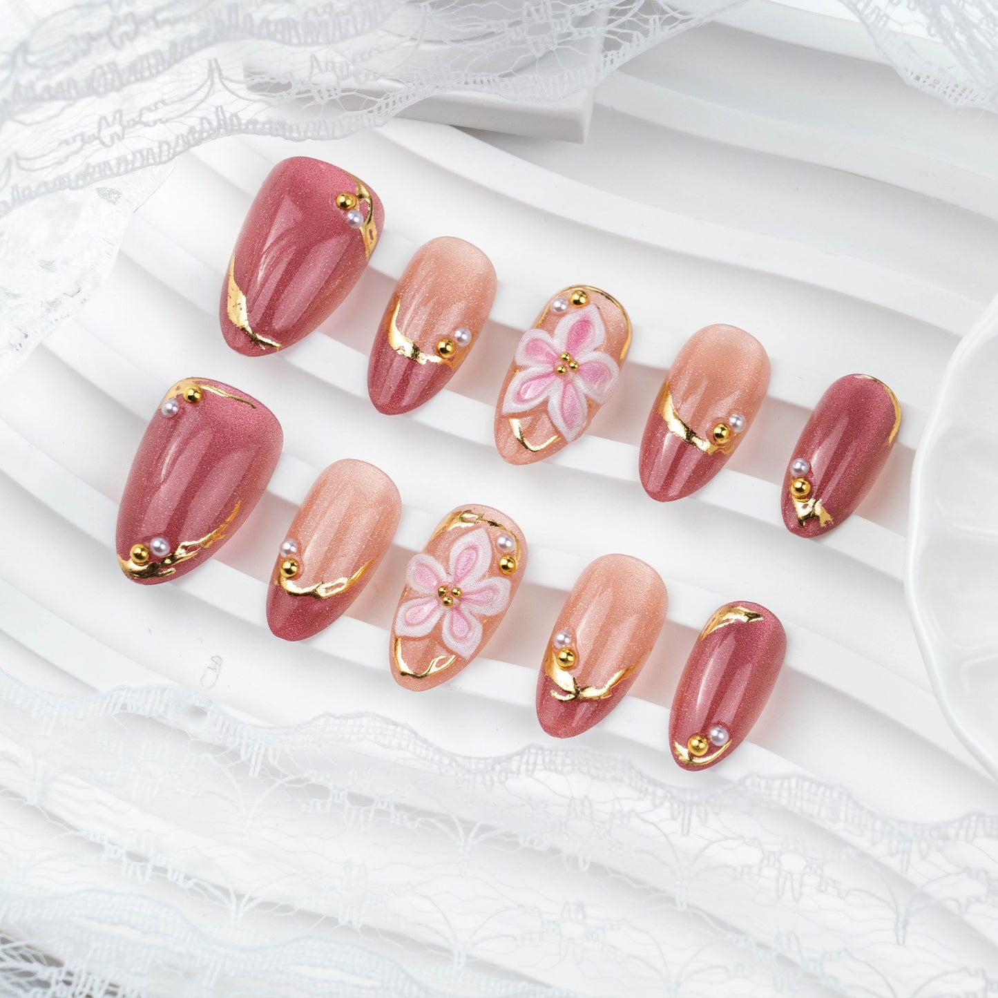 Floral Embellished Press-On Nail Set Acalora 178815*10mm0415*10mm