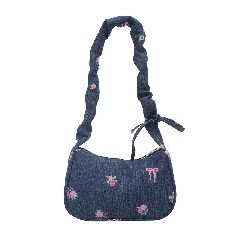 Embroidered Denim Shoulder Bag Acalora