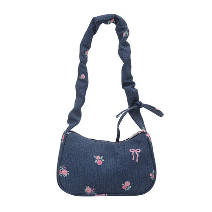 Embroidered Denim Shoulder Bag Acalora