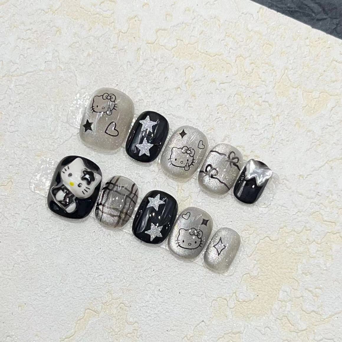 Fun and Whimsical Press-On Nail Set with Cartoon Accents Acalora