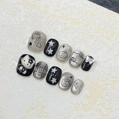 Fun and Whimsical Press-On Nail Set with Cartoon Accents Acalora