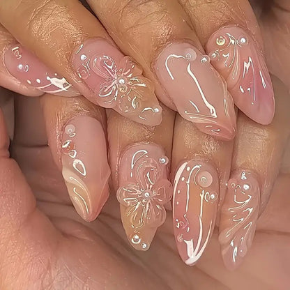 Decorative Stiletto Press-On Nail Art with Floral Accents Acalora