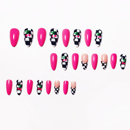 Creative Checkerboard and Cherry Nail Art Acalora