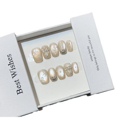 Elegant Bow-Embellished Press-On Nail Art Set Acalora