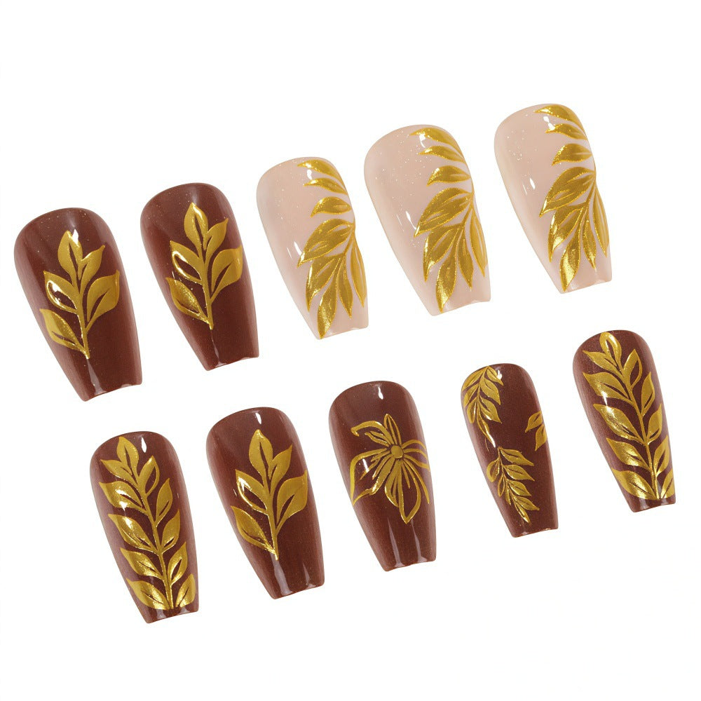 Artificial nails with floral gold design Acalora