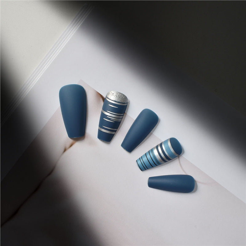 Fashionable Matte Finish Press-On Nails with Metallic Stripes Acalora