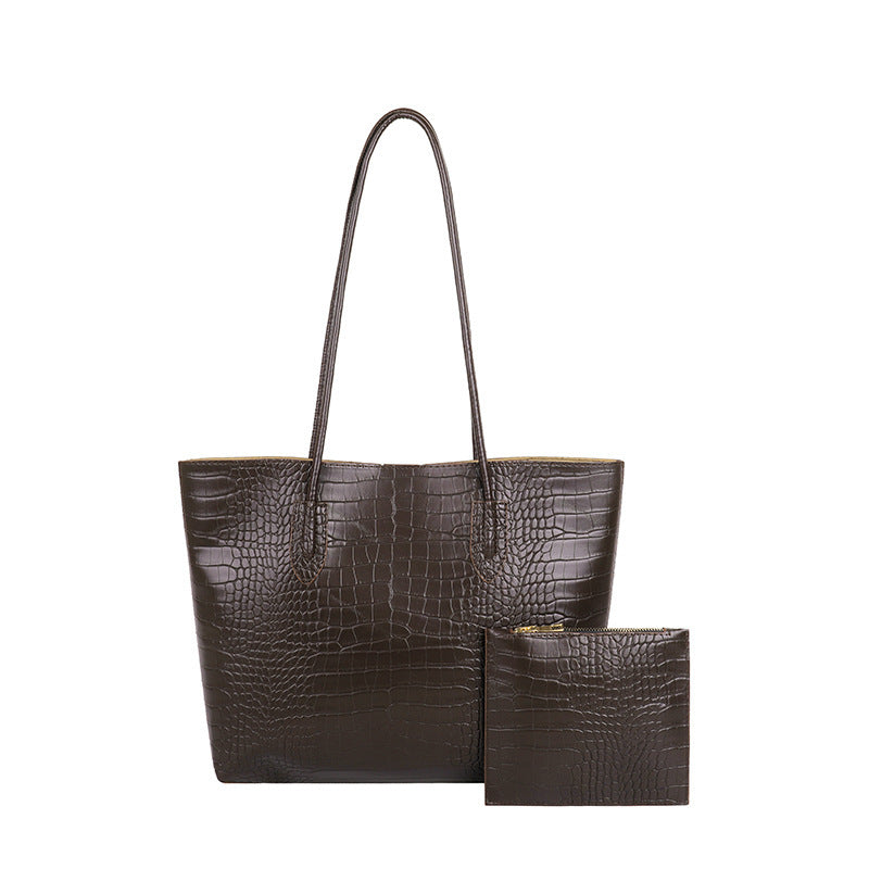 Crocodile-Embossed Tote Bag with Detachable Clutch Acalora
