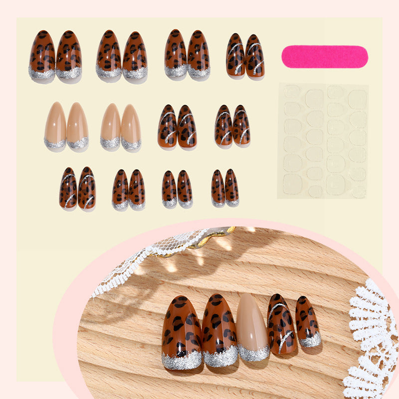Decorative Press-On Nail Kit with Leopard Print and Glitter Accents Acalora