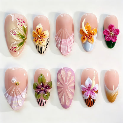 Artificial nails with floral design and 3D applications Acalora