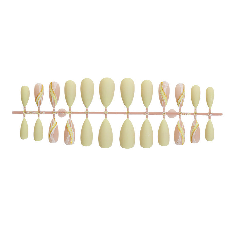 Elegant Press-On Nail Set with Artistic Gold Accents Acalora
