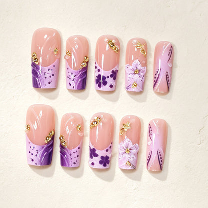 Artistic Floral Press-On Nail Design Acalora