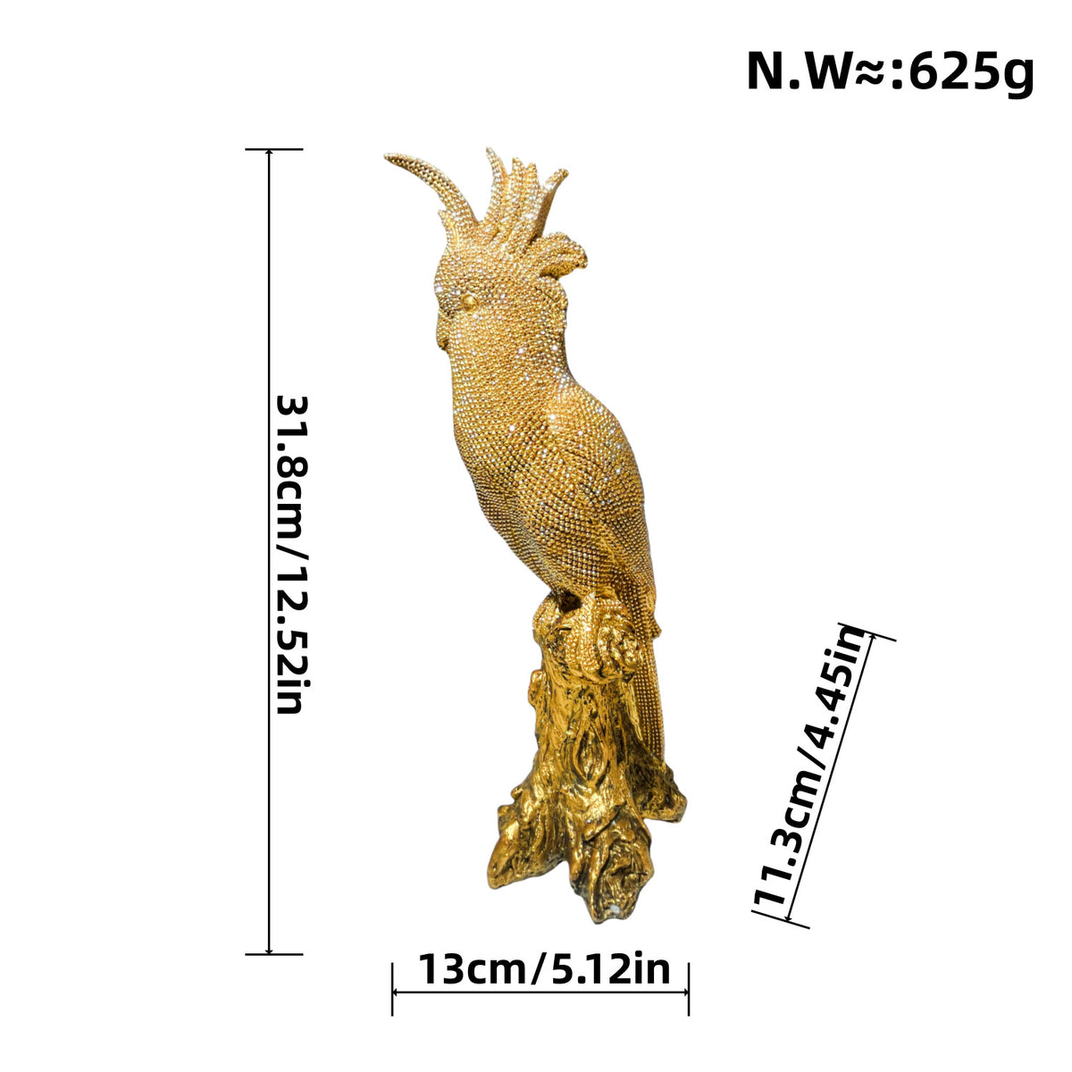 Shiny parrot figure on tree stump Acalora