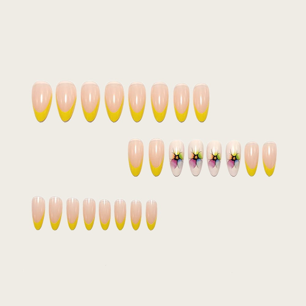 Artificial nails with colorful floral designs and striking color accents Acalora