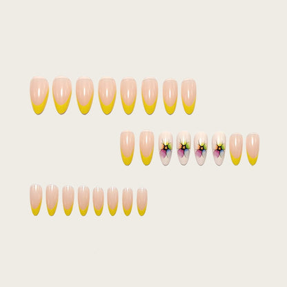 Artificial nails with colorful floral designs and striking color accents Acalora