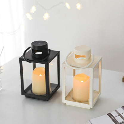Portable Rectangular Metal Frame Glass-Panel LED Flameless Candle Lantern Acalora