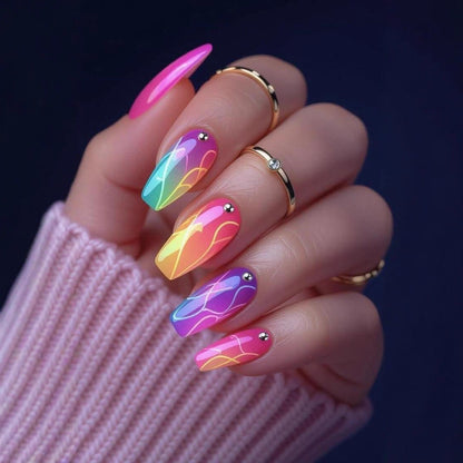 Artificial nails in a playful flower design with glittering accents Acalora