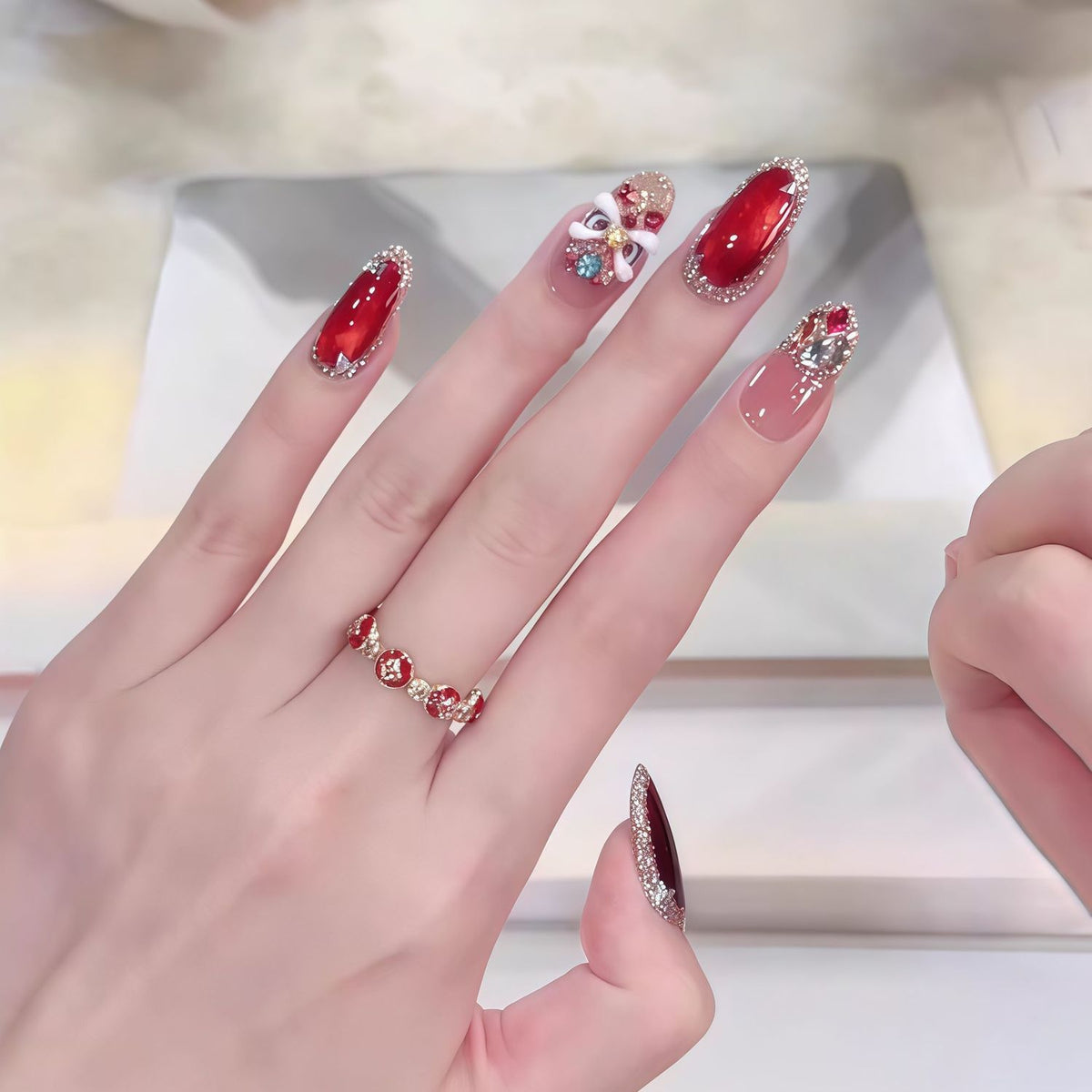 Elegant artificial nails with festive decor Acalora