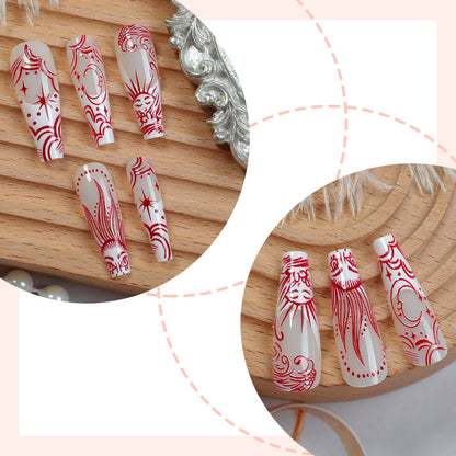 Artistic Press-On Nail Set with Unique Star and Graphic Patterns Acalora