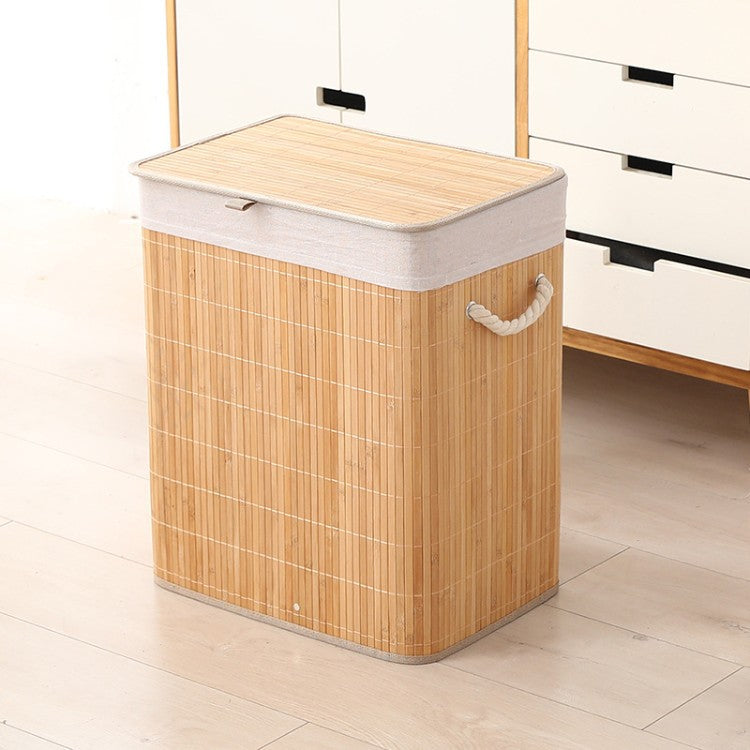 Premium laundry basket with dividers and handcrafted bamboo frame Acalora