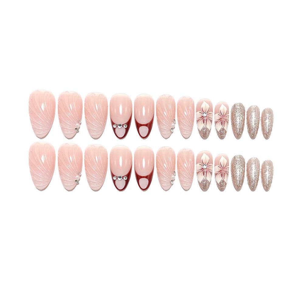 Artificial nails in elegant floral design with glitter accents Acalora