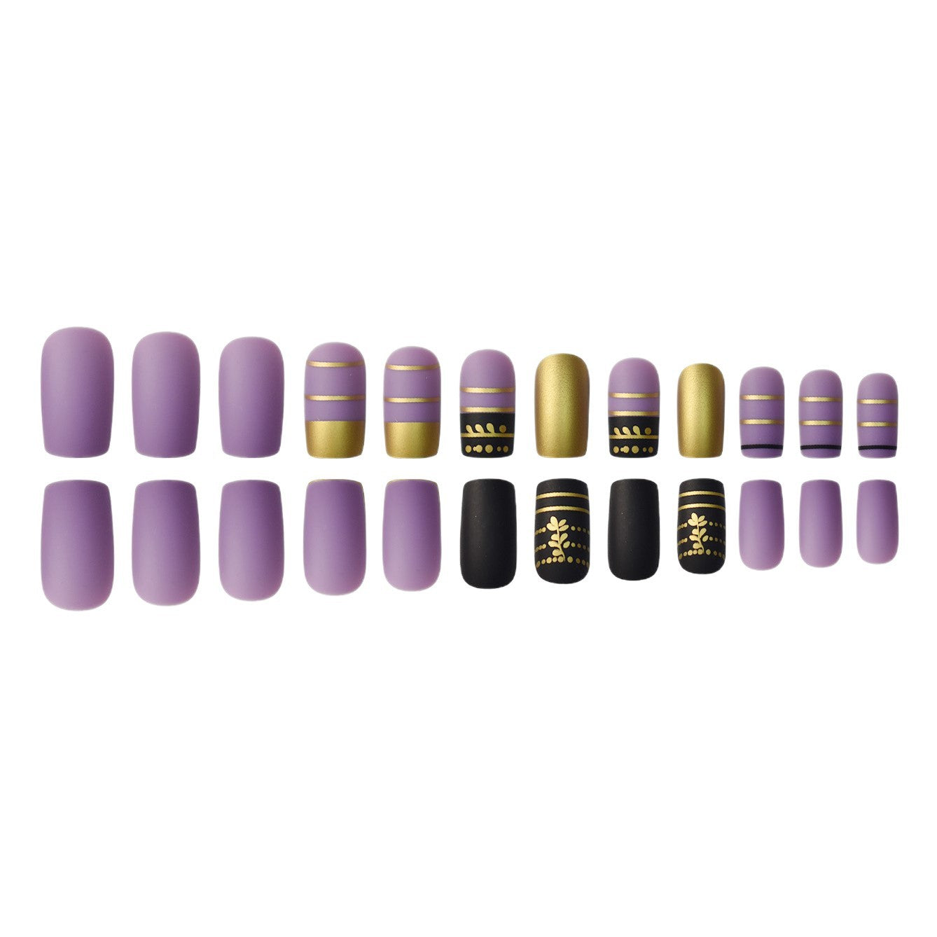 Trendy Press-On Nail Art with Decorative Gold Accents Acalora