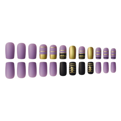 Trendy Press-On Nail Art with Decorative Gold Accents Acalora