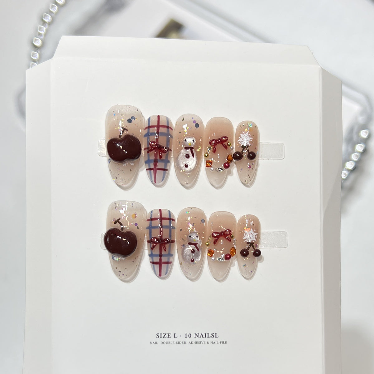 Glittery Press-On Nail Art Set with Snowflake Design Acalora