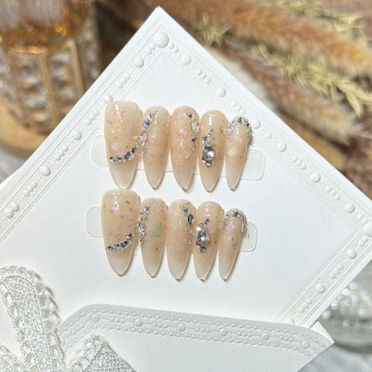 Glamorous Stiletto Press-On Nail Art Set with Floral and Glitter Details Acalora