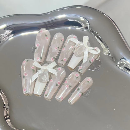 Floral Embellished Press-On Nails Acalora